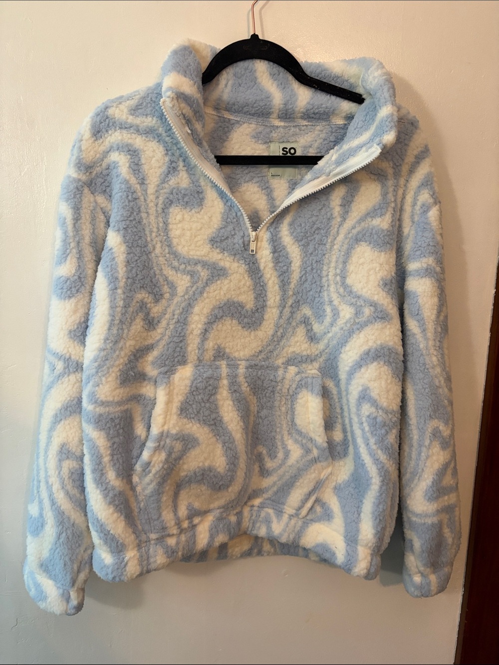 NEW WITH TAGS: SO Women's Blue & White Fleece Quarter-Zip Pullover Sweater - Picture 2 of 9